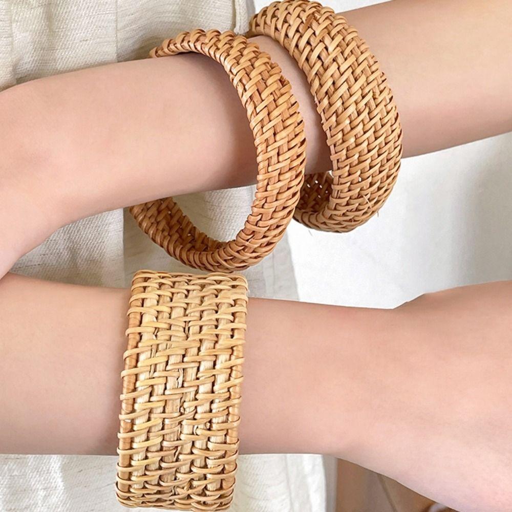 Classic Rattan Woven Bracelet Vintage Bohemian Braided Bracelet Ethnic Style Bangle  Vacation