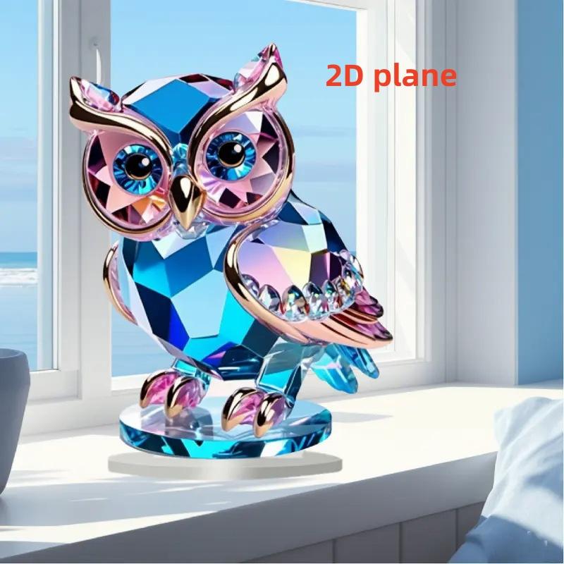 1-Piece Owl-Shaped Ornament, 2D Flat Acrylic Decoration with Base, Office Desk Ornament, Christmas and Halloween Decoration, Great Gift Item