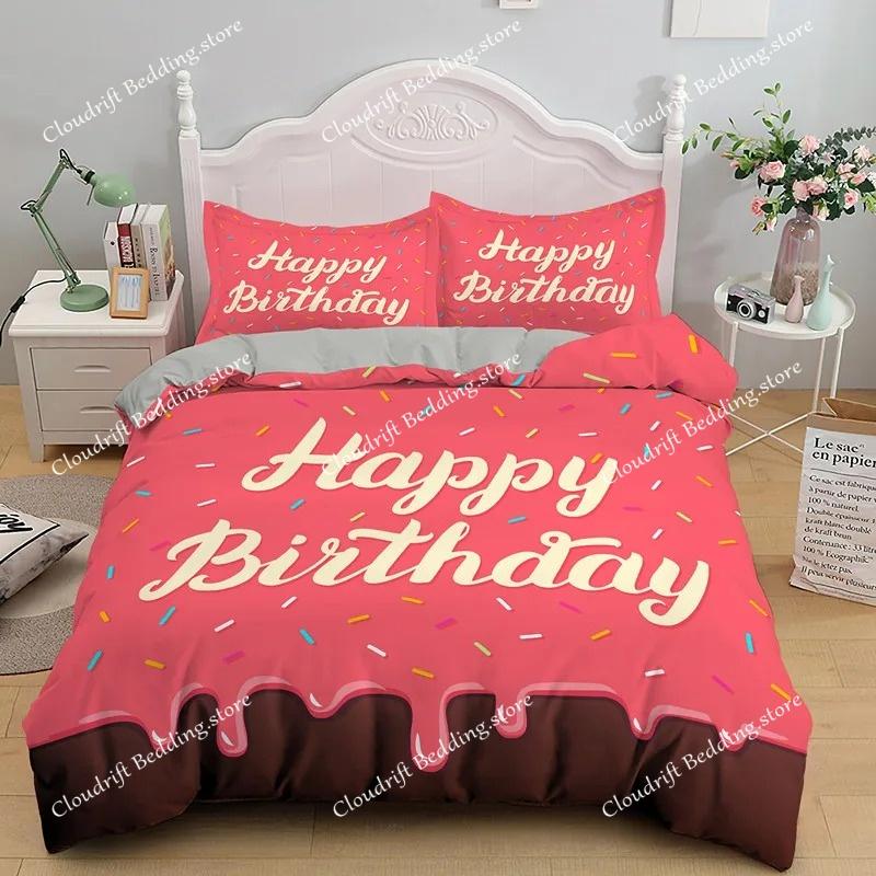 Happy Birthday Gift Bedding Set Party Festival Duvet Cover KingQueen For Kids Boys Girls Cartoon Polyester Quilt Cover