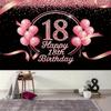 2D Black Pink Balloon 18th Birthday Backdrop, Glitter Confetti Decor Banner