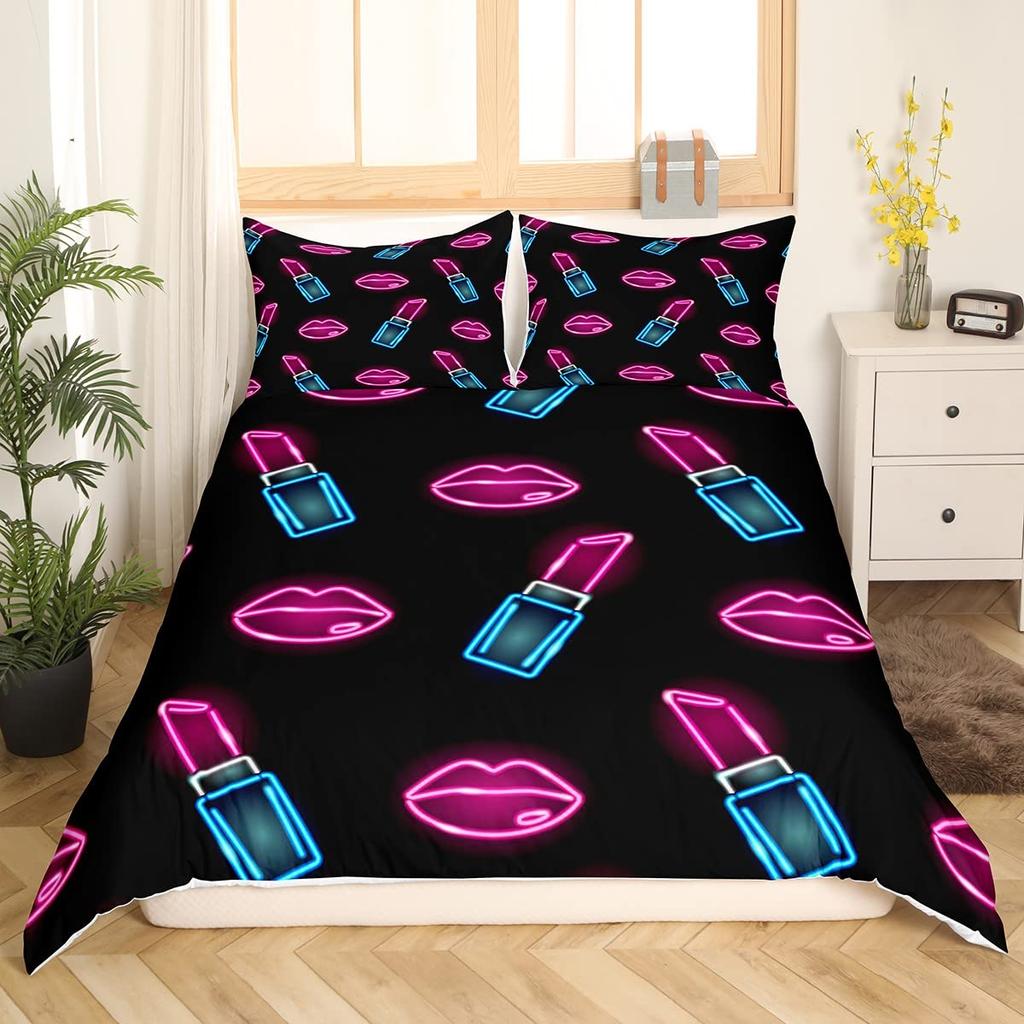Makeup Duvet Cover Set for Women Queen Size Lightweight Down Quilt Covers Bedroom Decor 2 Pillowcases 1 Duvet Cover No Comforter