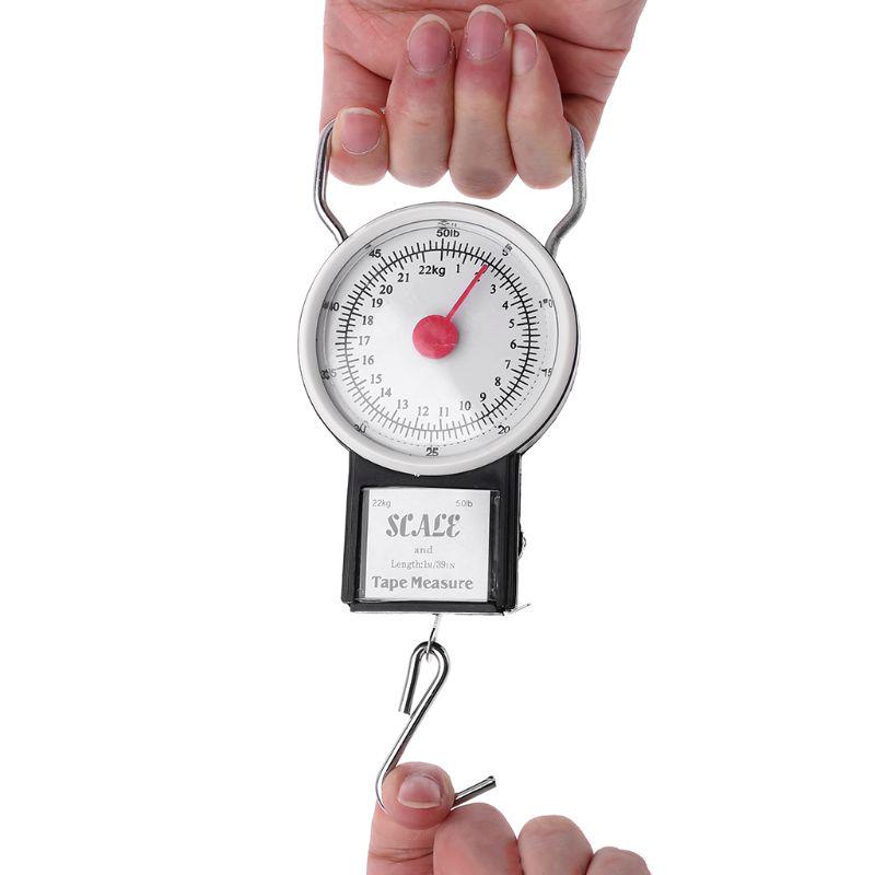 Přenosný rybářský a zavazadlový závěsný hák, víceúčelová váha s měřicí páskou, maximální hmotnost 50 lb/22 kg, používaný v domácnosti