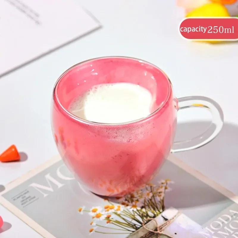 Herzförmige Kaffeetasse Doppelwandige Glastasse mit Henkel Einfache Liebe Milch Saft Becher Haushalt Glas Valentinstag Geschenk
