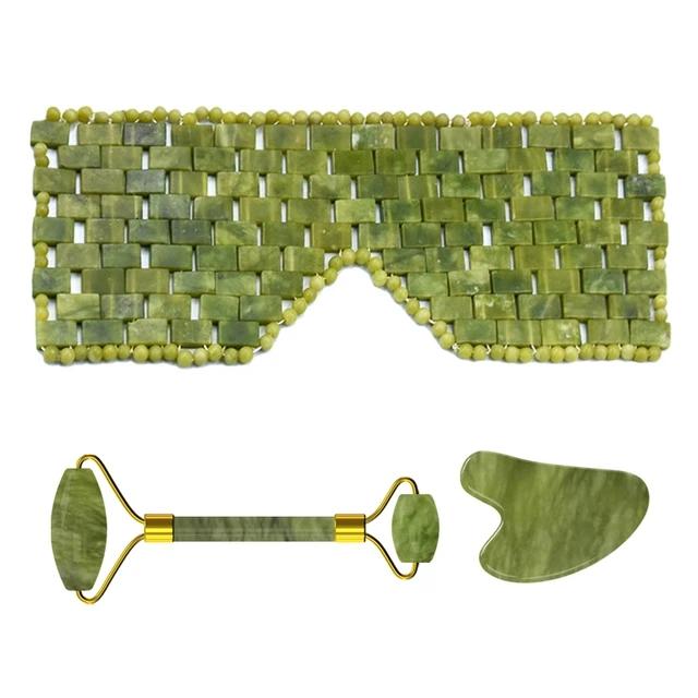 Natural Cooling Sleep Mask Jade for Eye Face Massage Stone Jade Roller Gouache Scraper Massager Set Skin Care Tools
