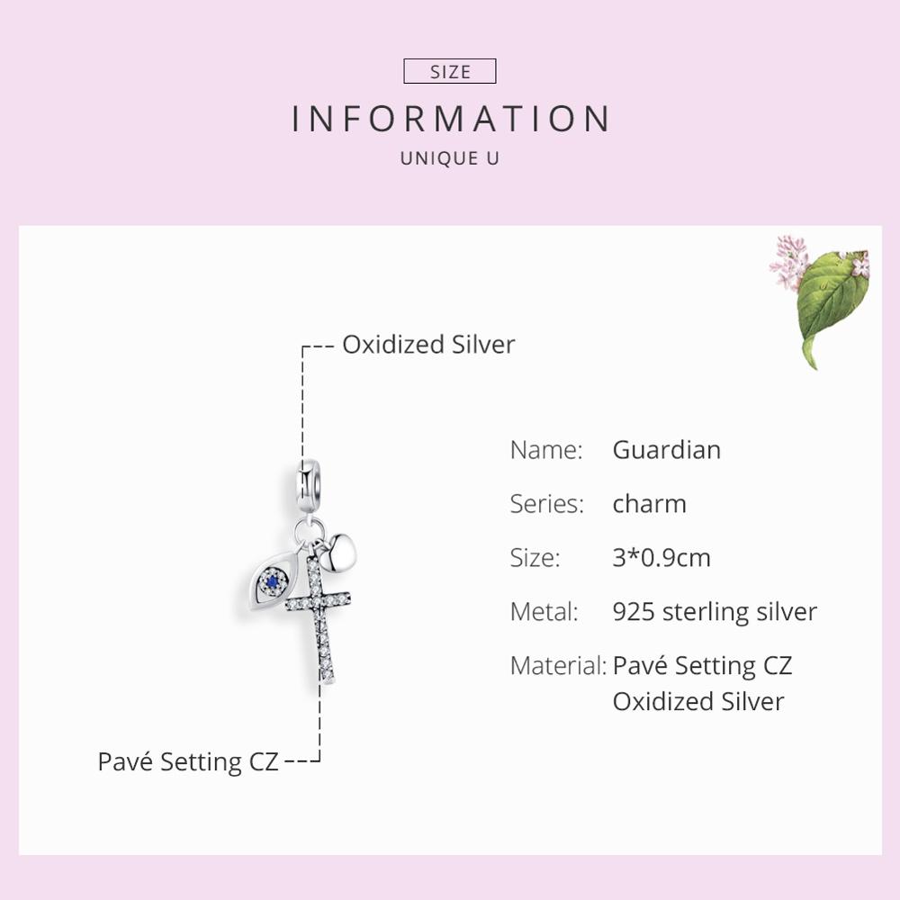 WOSTU Real 925 Sterling Silver Cross Eyes Charm Heart Beads Fit Original Bracelet Bangles Pendant Silver 925 Jewelry CQC1327