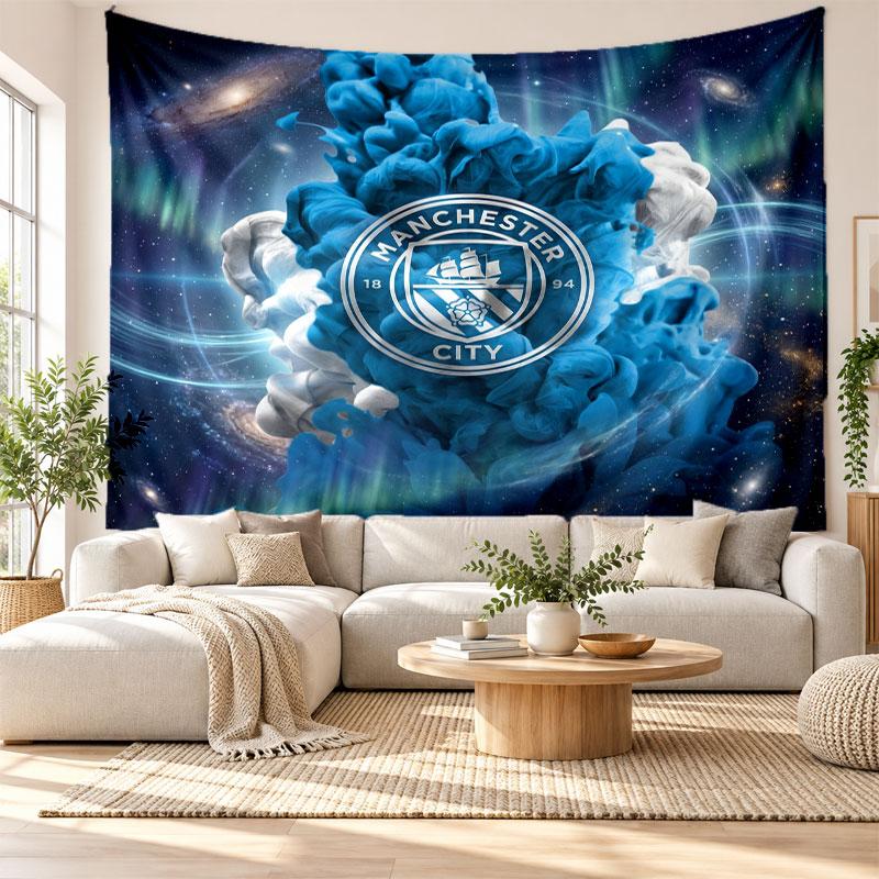 Arazzo da Parete Manchester City, Tessuto Morbido da Appendere, Sfondo Decorativo per Camera da Letto, Arte da Parete per la Casa