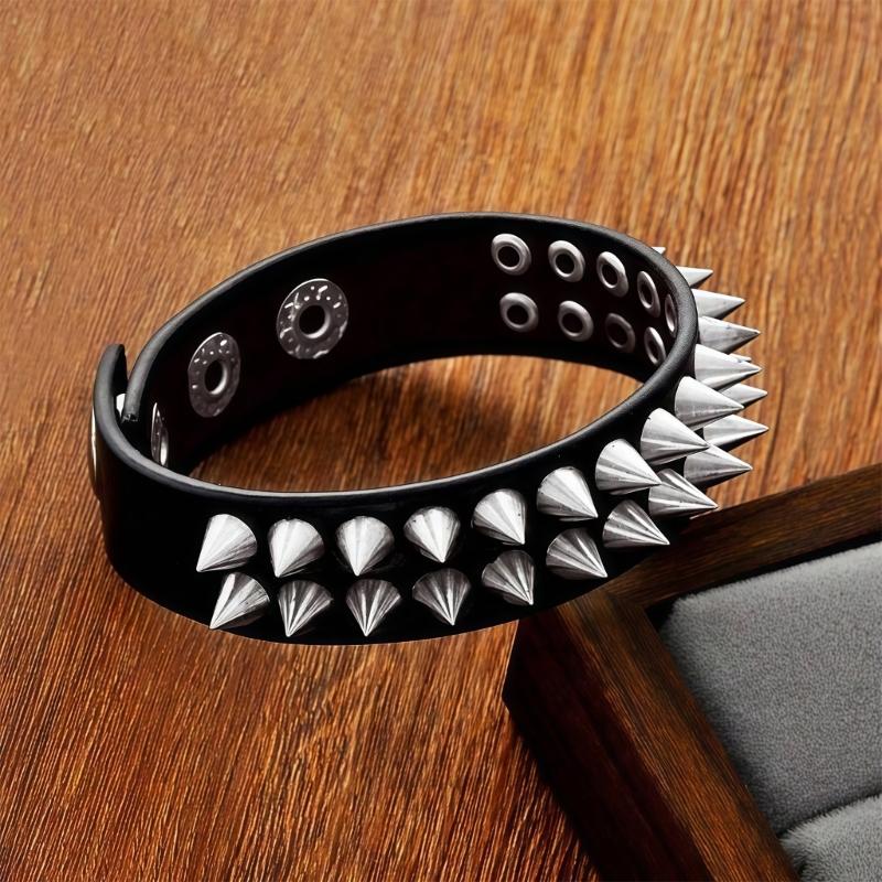 Modern Pointed Studs Multi Layer Leather Bracelet Adjustable Secure For Fashion Lovers Stylish Accessory Perfect Gift