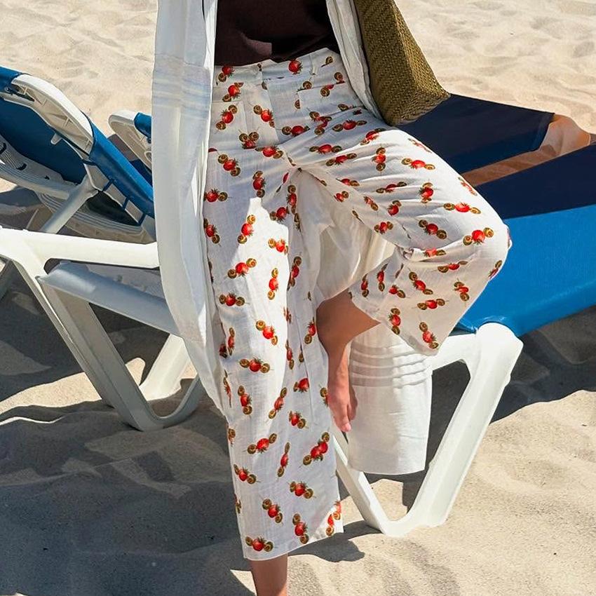 

Lobster Print Casual Pants For Women Spring/Summer Fashion Straight-Leg Trousers M червоний