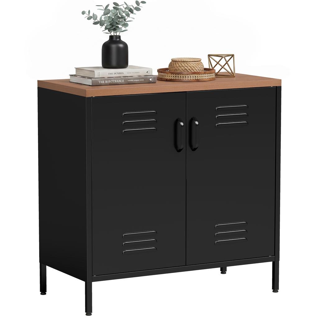 Metal Sideboard for Living Room, Industrial, 2 Doors, Adjustable Shelf, 80 x 40 x 80 cm, Black