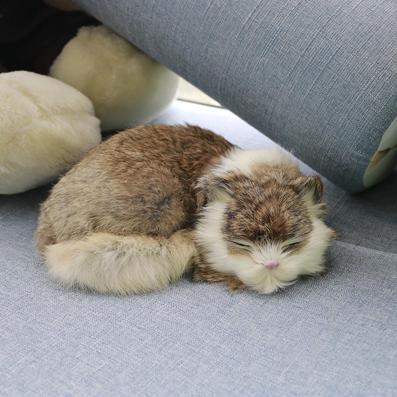 Sleeping Realistic Cat Plush Fake Fur Animal Toy Home Decor Photography Props