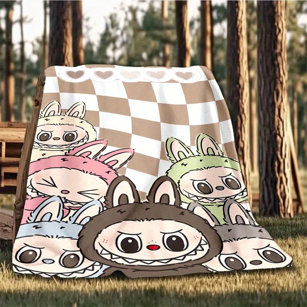 1pc LABUBU, Cute, Cartoon Digital Printed Flannel Blanket, Super Soft Plush Fleece Bed Cover, Multipurpose Four Season Blanket for Sofa, Bed