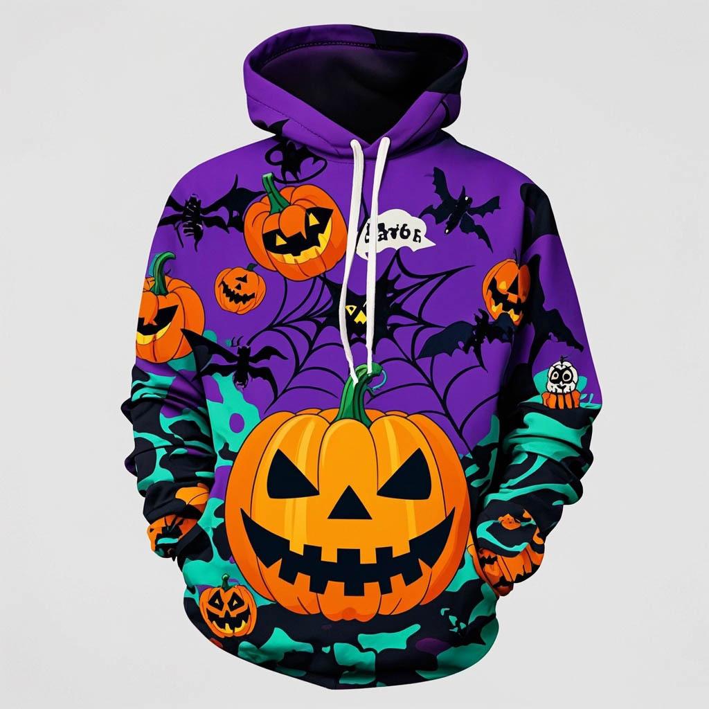 Autumn 3D Pumpkin Ghost Printed Hoodies Fashionable Casual Sports Long Sleeved Men's Hooded Sweatshirts