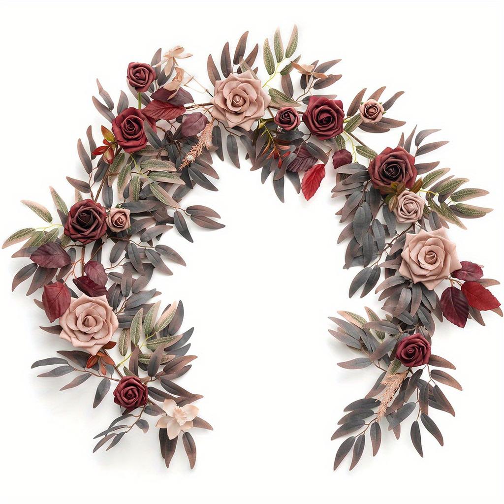5.9ft Artificial Eucalyptus Garland with Rose Flowers, Faux Floral Vine Garland for Table Wedding Centerpieces Bridal Shower Party Decoration