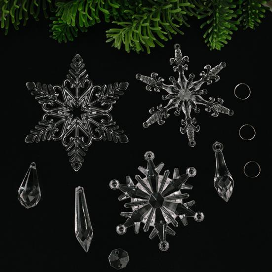 6 Pcs Acrylic Crystal Christmas Ornament Sparkling Clear Snowflake Hanging Ornaments with Drop Pendants for Winter Chandelier Xmas