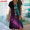 Rainbow Striped 3D Print Women Dress Elegant Sweet Casual V-Neck Short Sleeve A-Line Dress Summer Fashion Oversized Clothing