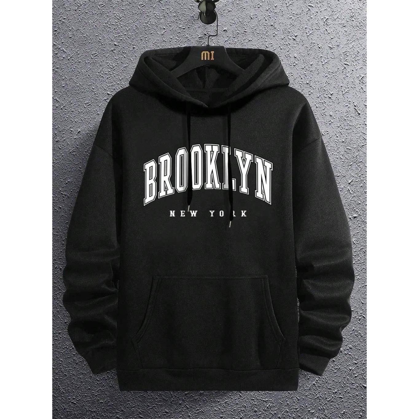 

Мужская толстовка с капюшоном Brooklyn New York Printing с круглым вырезом, свободная, удобная, модная, флисовая, базовая одежда с капюшоном S