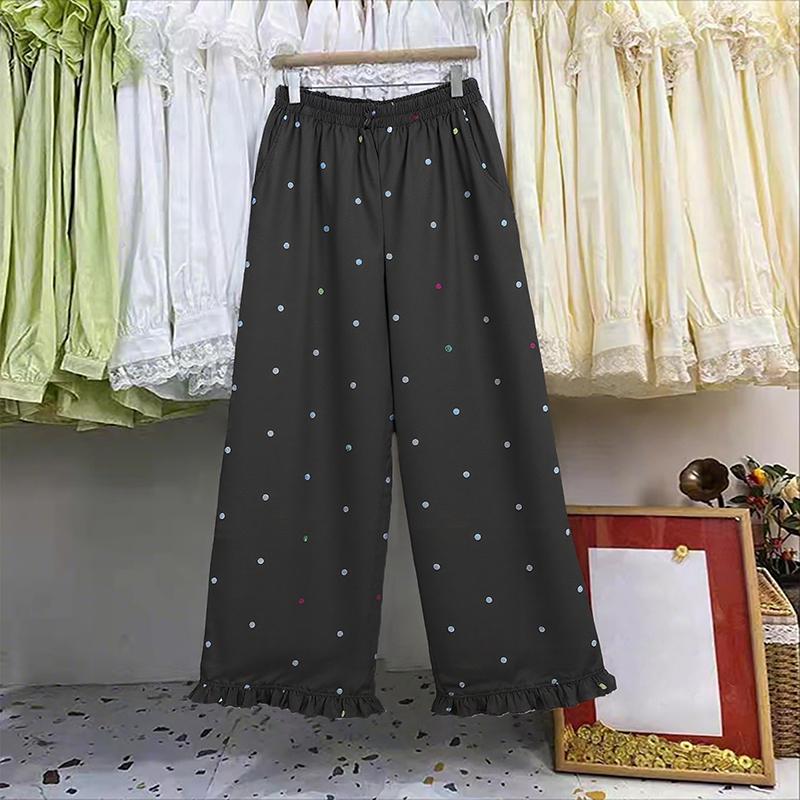 ZANZEA Women Casual Elastic Waist Loose Polka Dot Print Cropped Pants
