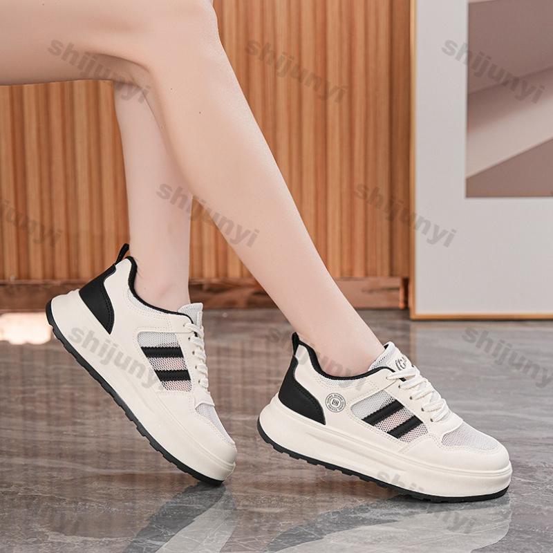 Fashion Women Shoes 2025 Spring Autumn New Fashion Breathable Mesh Non Slip Platform Sneakers Height Increase Lace-up Women Casual Shoes