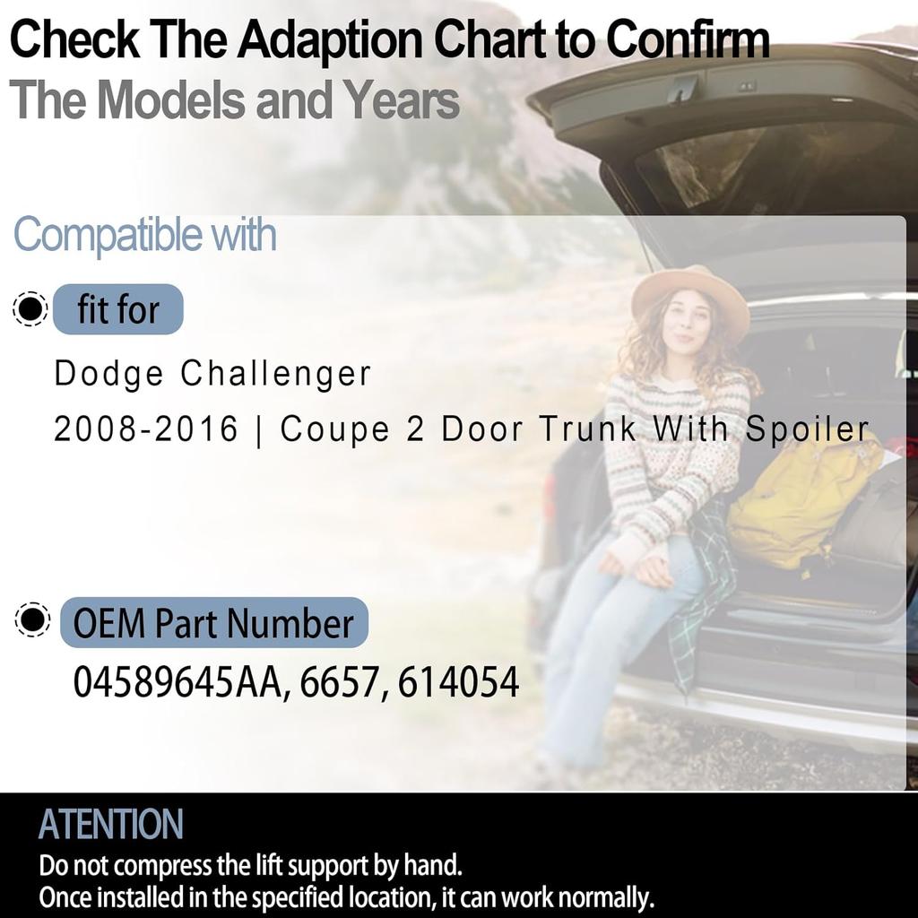 2PCs Rear Trunk Lift Supports Compatible With 2008-2016 Dodge Challenger Trunk Gas Charged Struts Shocks Dampers With Spoiler 04589645AA, 6657