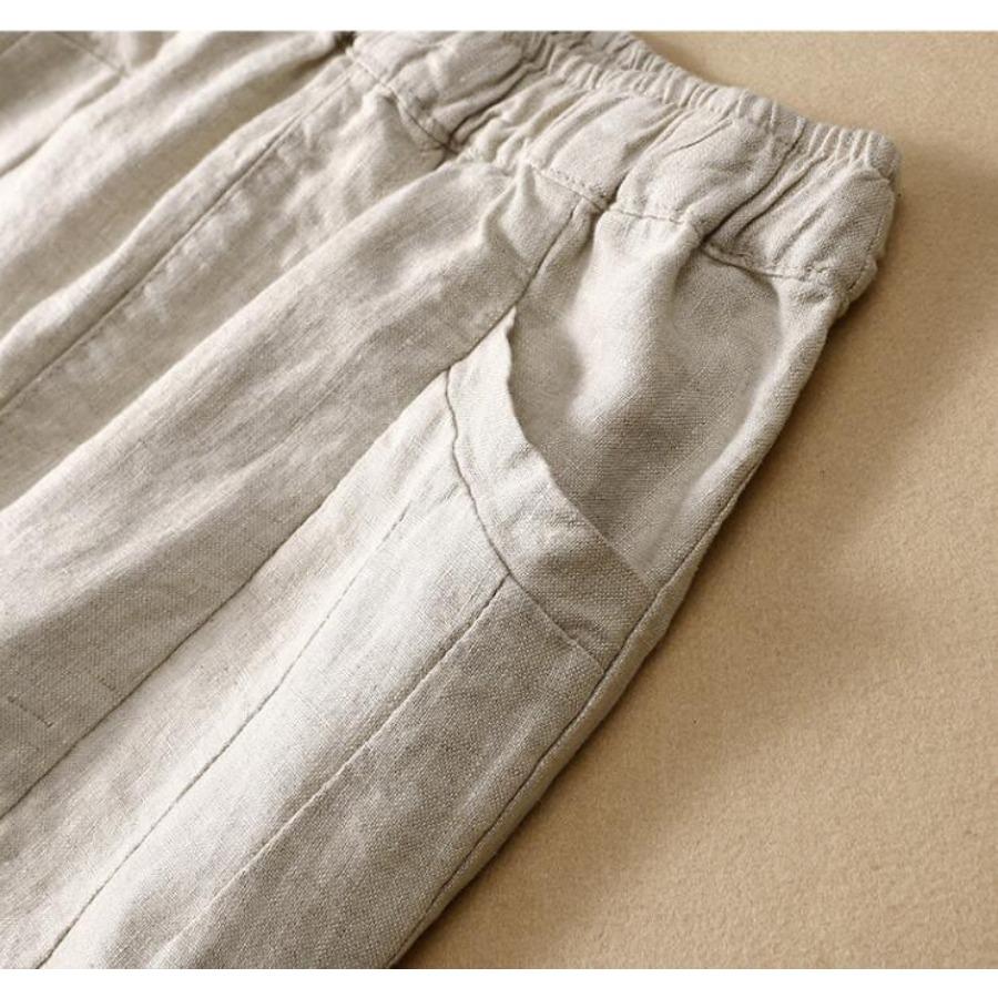 Bumbac, in, pantaloni largi de vară, vintage, ocazional, până la gleznă, pantaloni elastici cu talie înaltă pentru femei, de culoare solidă