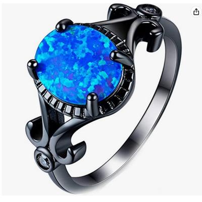 European and American Fashion Rings Exaggerated Luxury Retro Printed Blue Hot Selling Rings