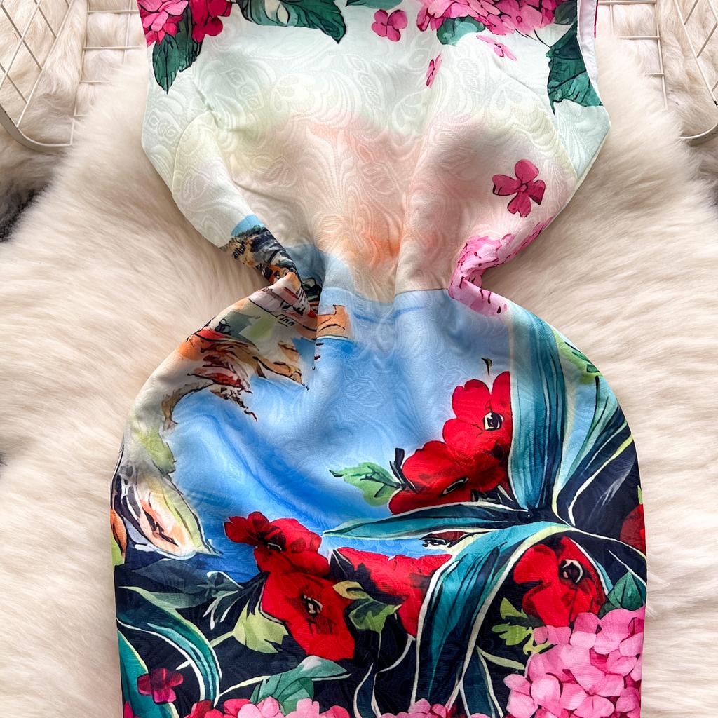 Summer Women Brand Designer Print Runway Dress Elegant Sleeveless Mini Short Tank Party Dresses