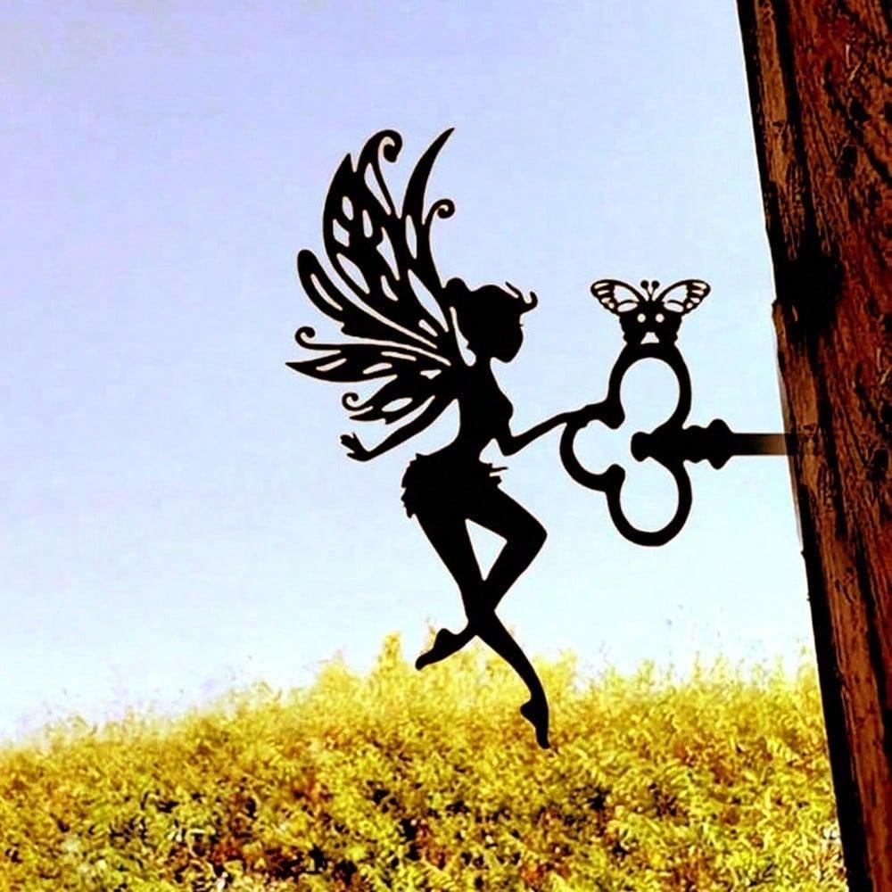 1 Piece Angel Metal Wall Art Outdoor Vintage Garden Sculpture Sentimental Yard Sign for Patio Lawn Birthday Housewarming Gift Durable Antique Finish