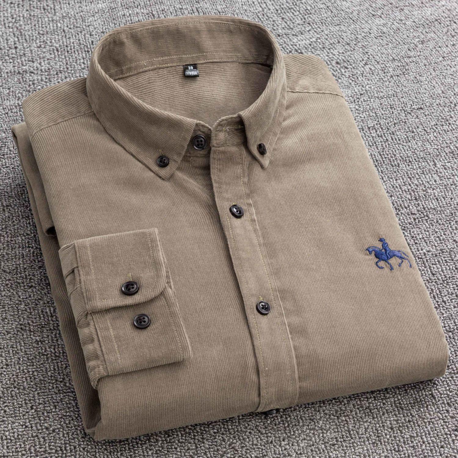 

Чоловіча кордуроєва сорочка з довгим рукавом - 100% бавовна, повсякденний крій, великий розмір, ідеальна для осені та зими S