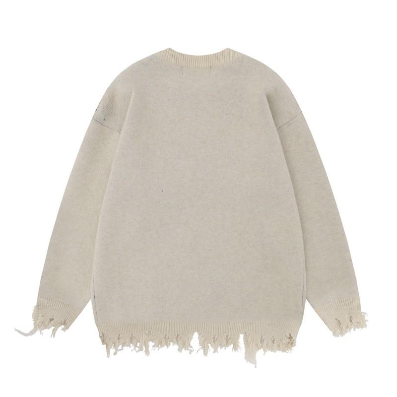 Unisex Streetwear Strickpullover mit Used-Design Jacquard Lockerer Schnitt Herbst