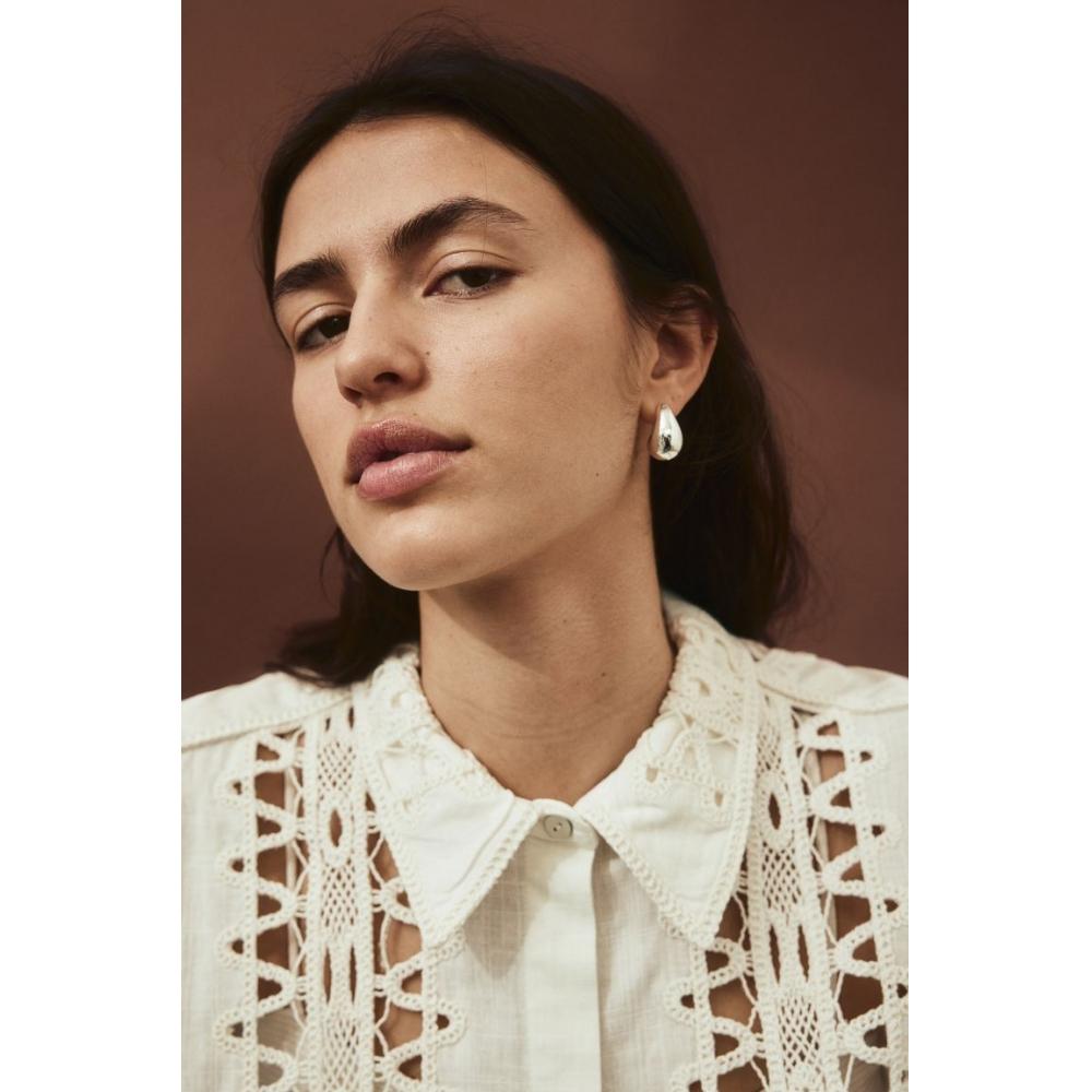 

Рубашка из смесового льна с вышивкой HM, белая