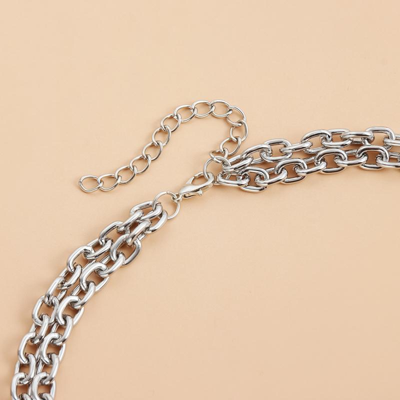 Punk Hip Hop Black Zircon Cross Pendant Double Layered Necklace for Women Men Trendy Metal Long Necklaces Gothic Neck Jewelry