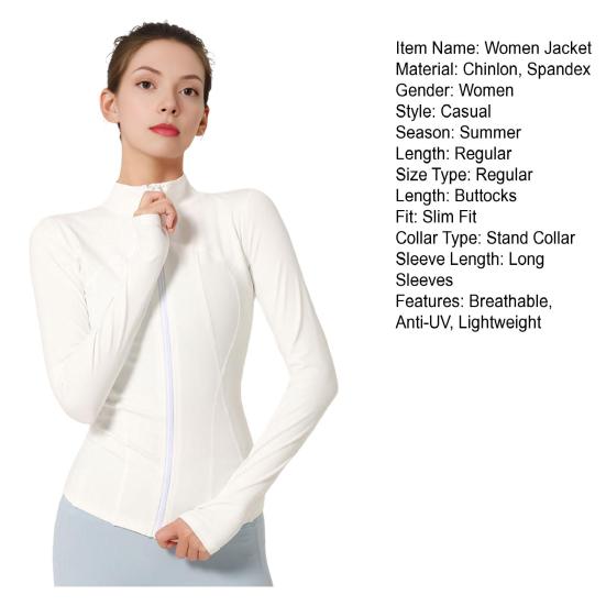 Women Summer Sun Protection Jacket Breathable Anti-UV Long Sleeves Shirt Lightweight Outdoor Sports Yoga Casual Solid Color Zip Top