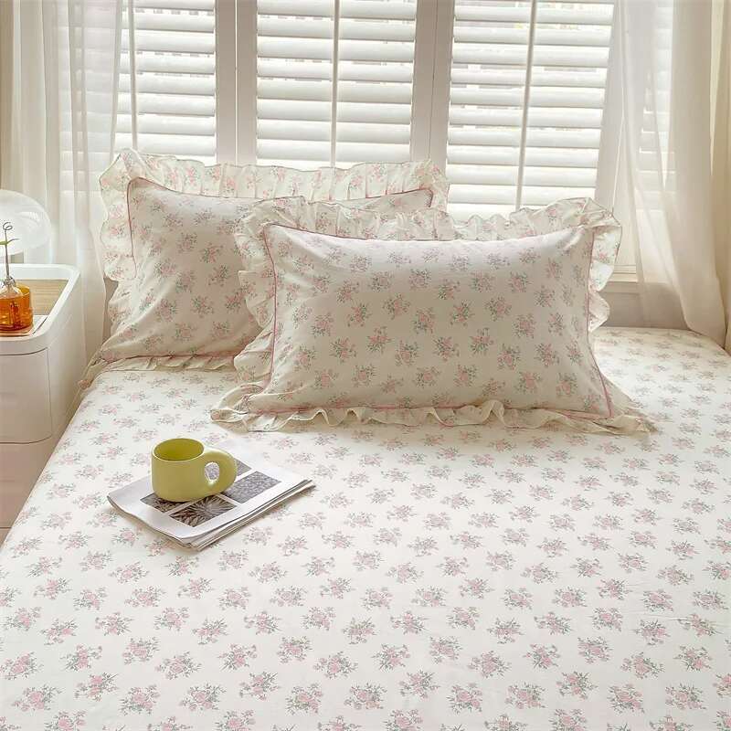 Solstice Floral Pillowcase Set - 2pcs 100% Cotton Ruffled Fundas de Almohada, Cushion Cover