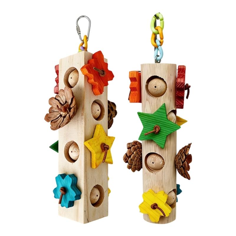 2PCS Wood Bird Chew Wooden Block Stick Toy For Pet Parrots Teeth Grinding And Stress Reduce Cage Entertainment Toy