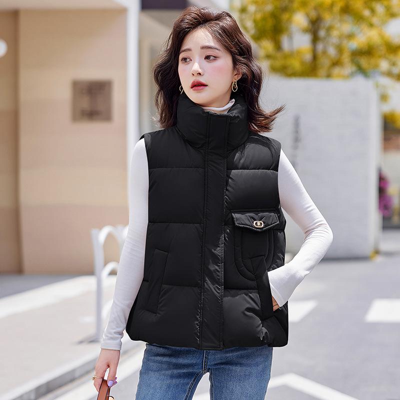 Nová dámská lehká bez rukávů bunda se stojáčkem vysoké kvality jednobarevná zateplená teplá sportovní a volnočasová volná bavlněná bunda