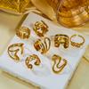 Stainless Steel Gold Color Love Heart Ring Set For Women Hollow Flower Geometric Finger Rings Party Vacation Waterproof Jewelry