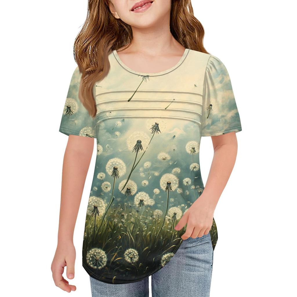 Children Fold T-shirts Short-sleeved Summer Leisure Coat Round Collar Printing T-shirt