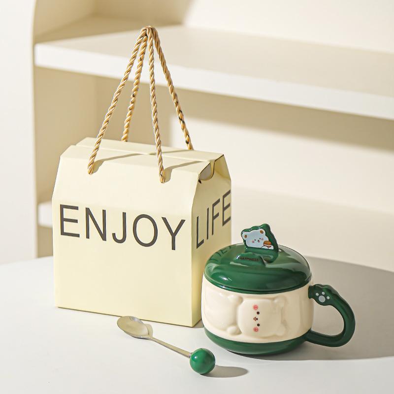 Cute Girl Cartoon Chubby Ceramic Mug with Lid Mobile Phone Stand Cup Birthday Gift Water Cup Souvenir