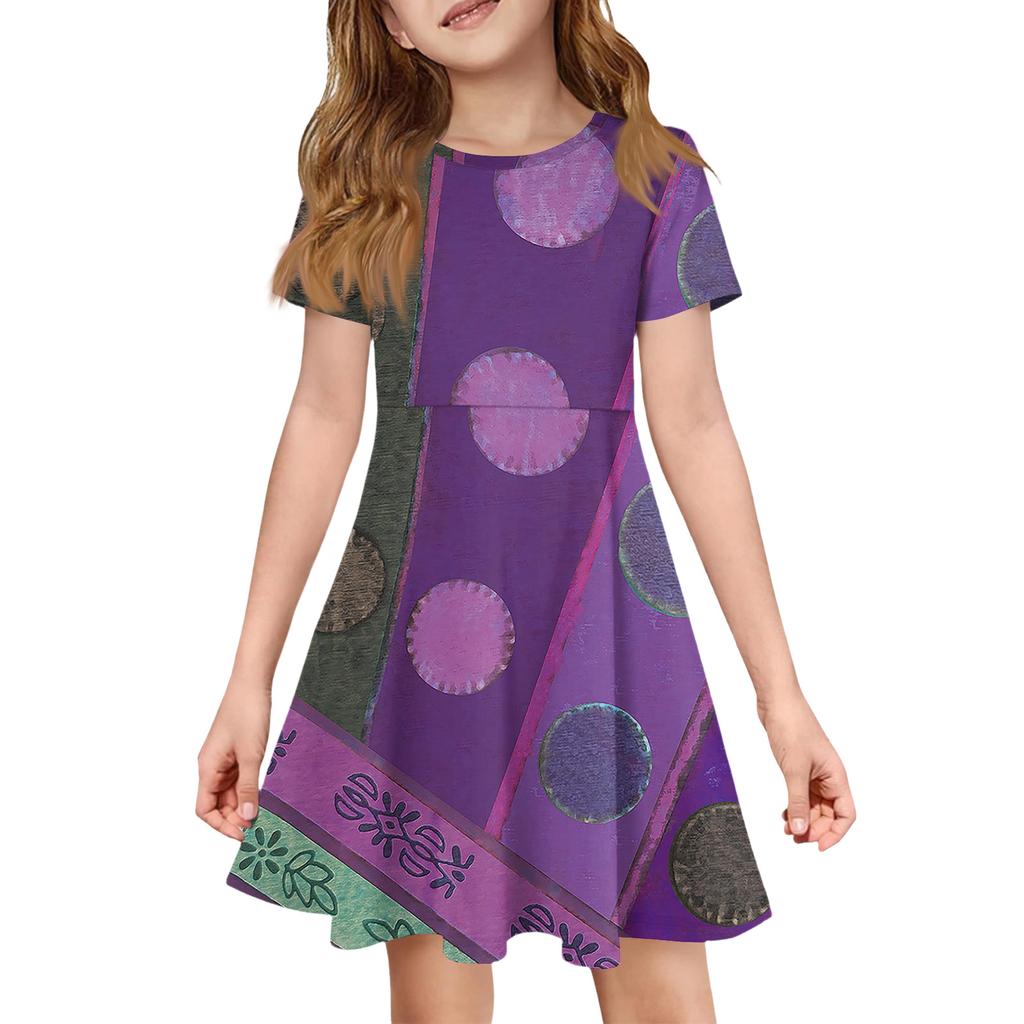 Girl Summer Dress Color & Print Short Sleeve Dress With Pocket Casual Dress Shorts Sleeve Party Dress Easter Day