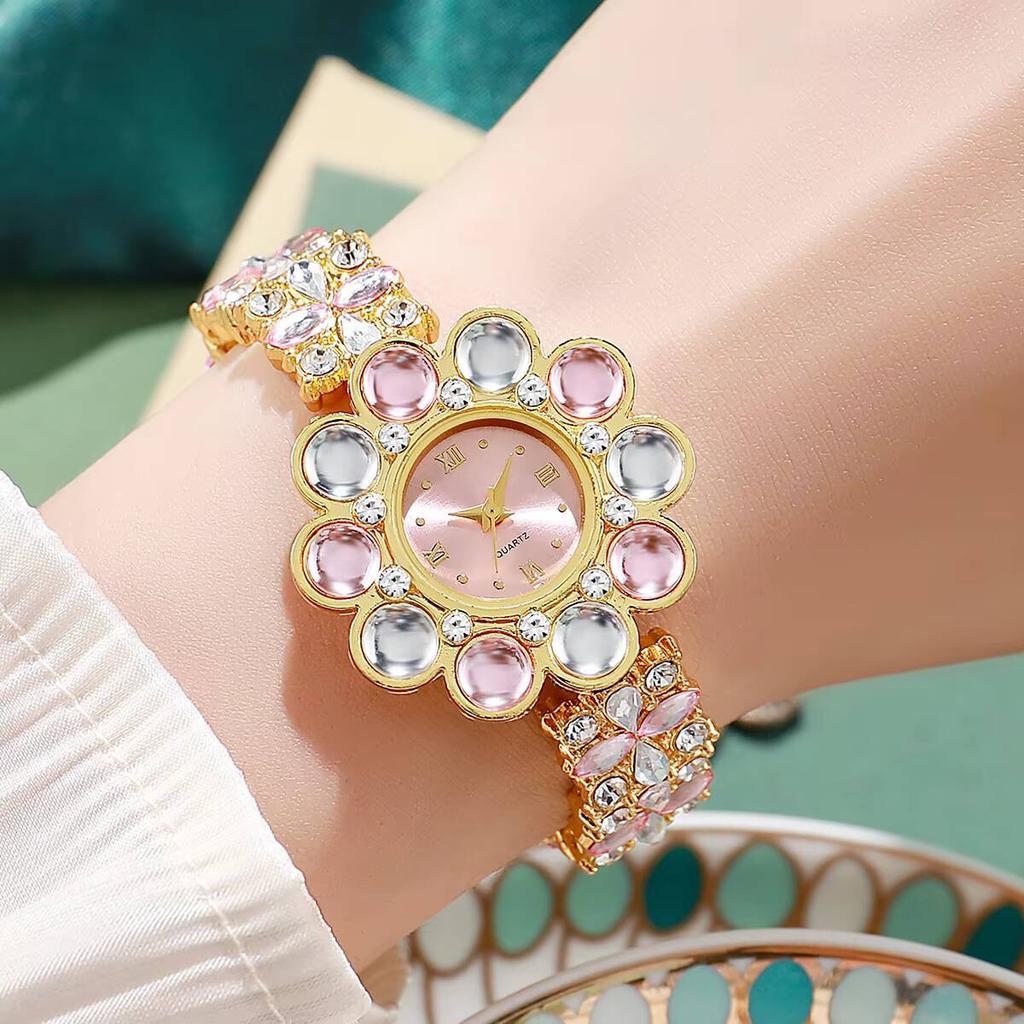 Luxus Strass Damen Uhren Zifferblatt mit Blumen Armband Quarz Armbanduhr für Damen Uhr Reloj Mujer