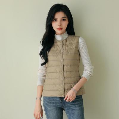 Women's Lightweight Down Jacket with Round Neck & V-Neck Slim Fit Sleeveless Vest