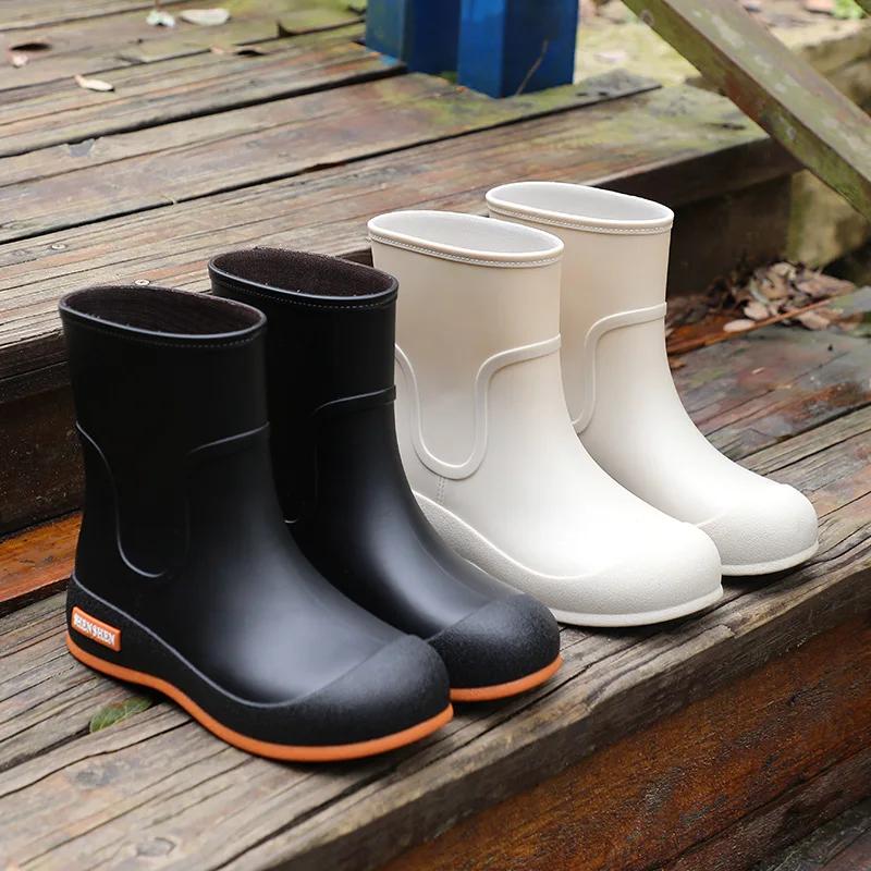 2025 Rain Shoes Women Adult Short Water Shoes Anti-slip Rain Boots Outside Water Thickened Kitchen Work Waterproof Simple
