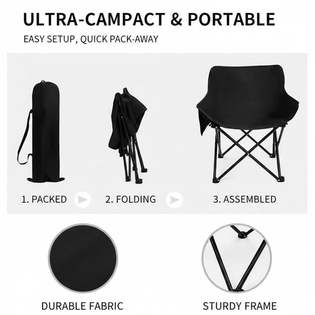 Portable Camping Moon Chair - Lightweight & Compact Folding Outdoor Chair, Ergonomic Leisure Seat for Hiking, Beach, Picnic,