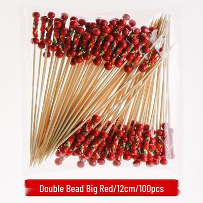 Disposable Double-Bead Red Decorative Picks