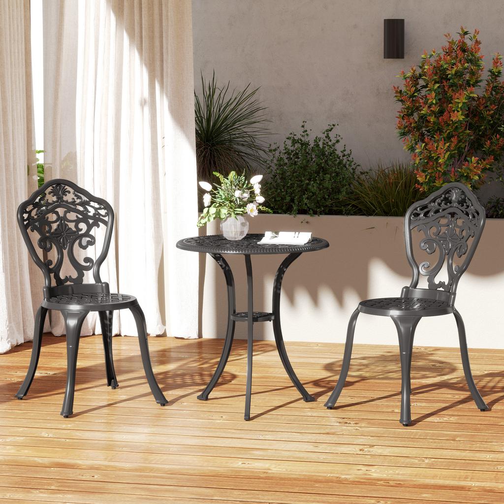 Three-Piece Aluminium Floral Bistro Set - Black