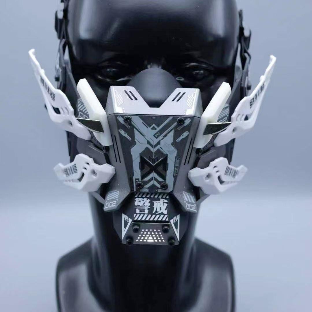 

Scifi Funtional Punk Mechanical Half Face Mask Multifunction Tactical Halloween Cosplay Mecha Mask Props белый
