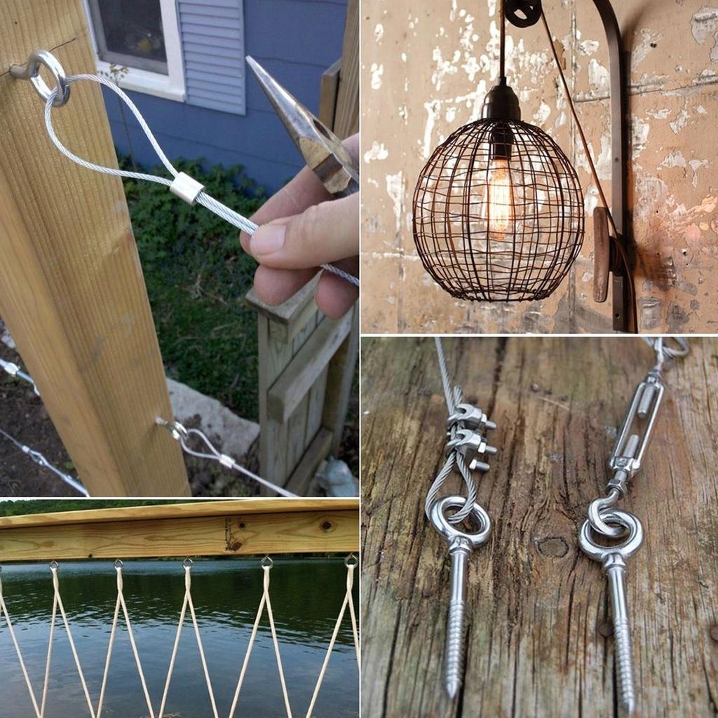 Schwere Drahtseil-Kabelhaken Edelstahl Spannschloss Kordel Aufhängeset Kit für Sonnensegel Zelt 30m Installation Außenleuchten