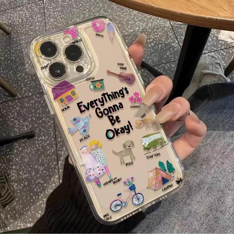 ins English Everything will be fine Applicable Apple 16promax Mobile phone case 15 Apple 14 Couple 13 New 12 Women X