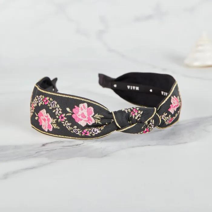 Maia Pearl Flower Jacquard Hairband A - Knot Type Pink