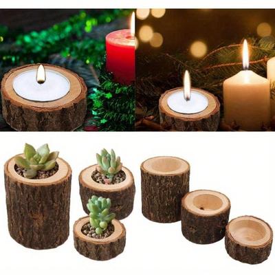 Wooden Candle Holder with Multiple Sizes Rustic Tealight and Votive Design for Home Decor Natural Log Style Excluding Candles